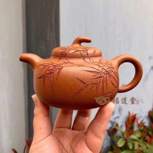汪建球紫砂精工作品《茄段》，施泉根（北川）滿刻秀竹
