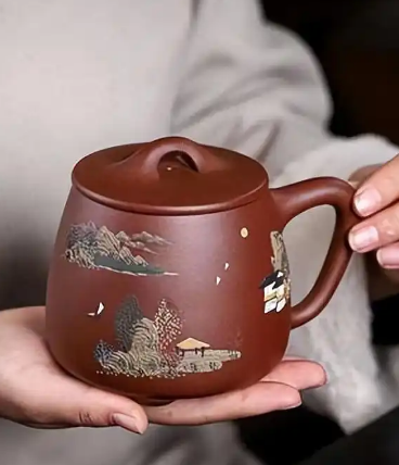 山水如畫 石瓢蓋杯