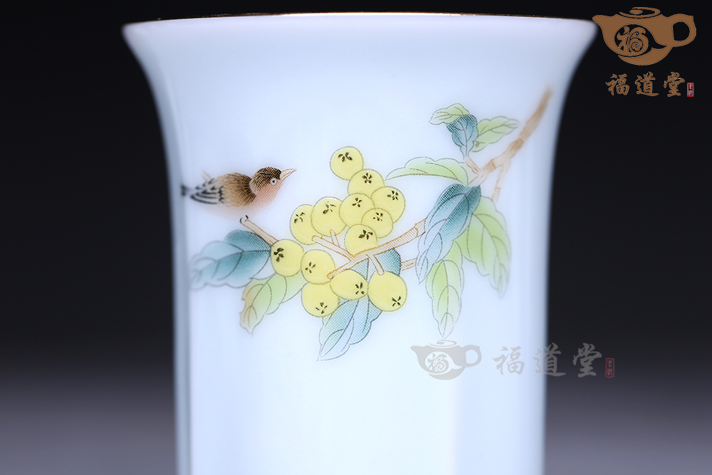 青白瓷花鳥套杯
