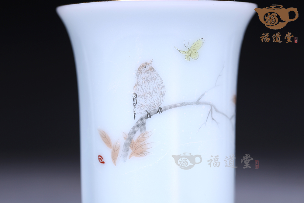 青白瓷花鳥套杯