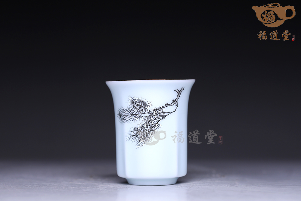 青白瓷花鳥套杯