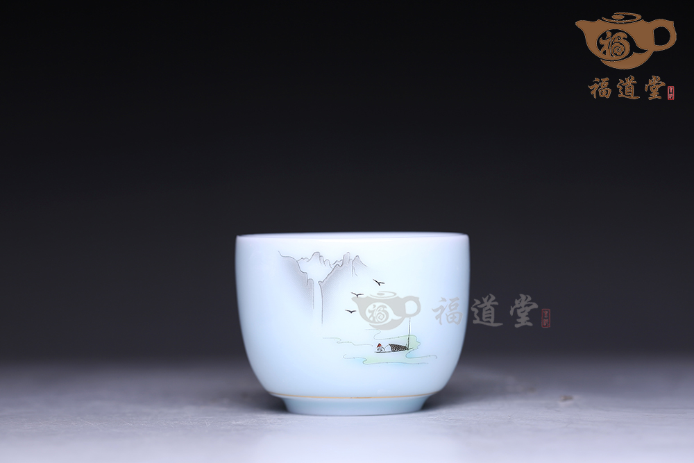 青白瓷山水套杯