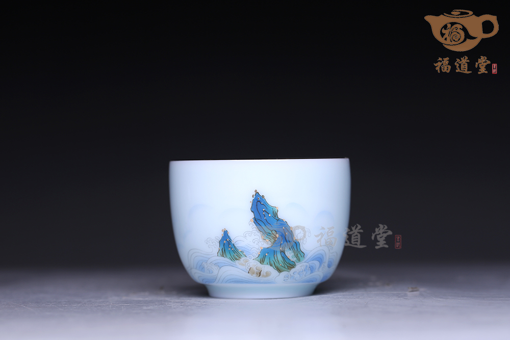 青白瓷山水套杯