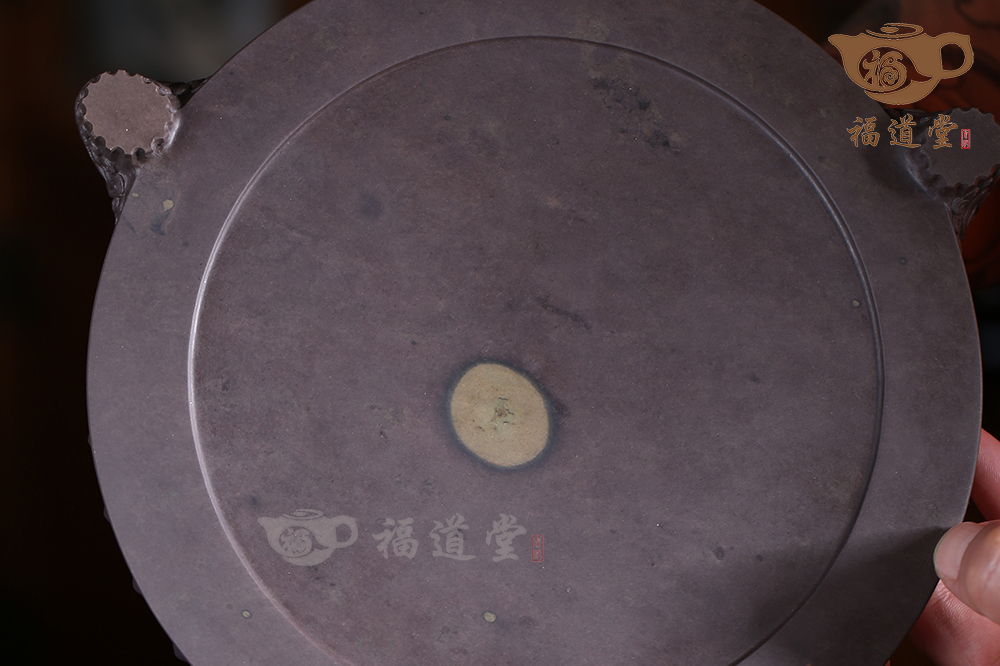 紫端獅首鼓式三足承盤 