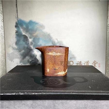 古法烧公道杯，极美山水图泥绘