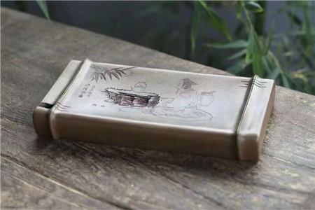 吕霞老师手制竹节干泡台，刻绘老者竹下烹茶图