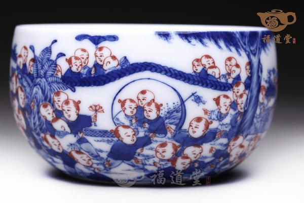 青花粉彩百子杯