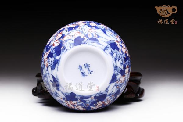 青花粉彩百子杯