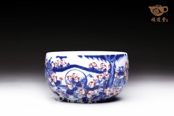 青花粉彩百子杯